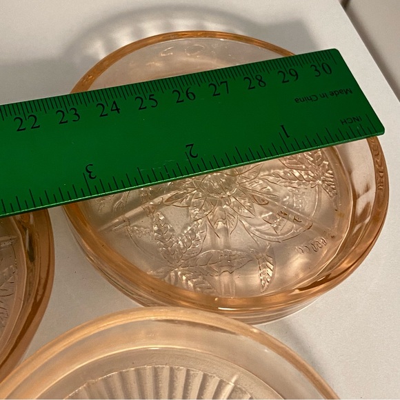 Jeanette Depression Glass Coaster Set Pink Cherry Blossom 3 Coasters Mixed LOT - Picture 10 of 16